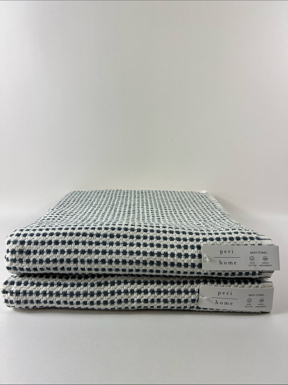 Peri Home Bath Towels Navy & White Modern Design Soft Cotton 2 Pc Set NEW
